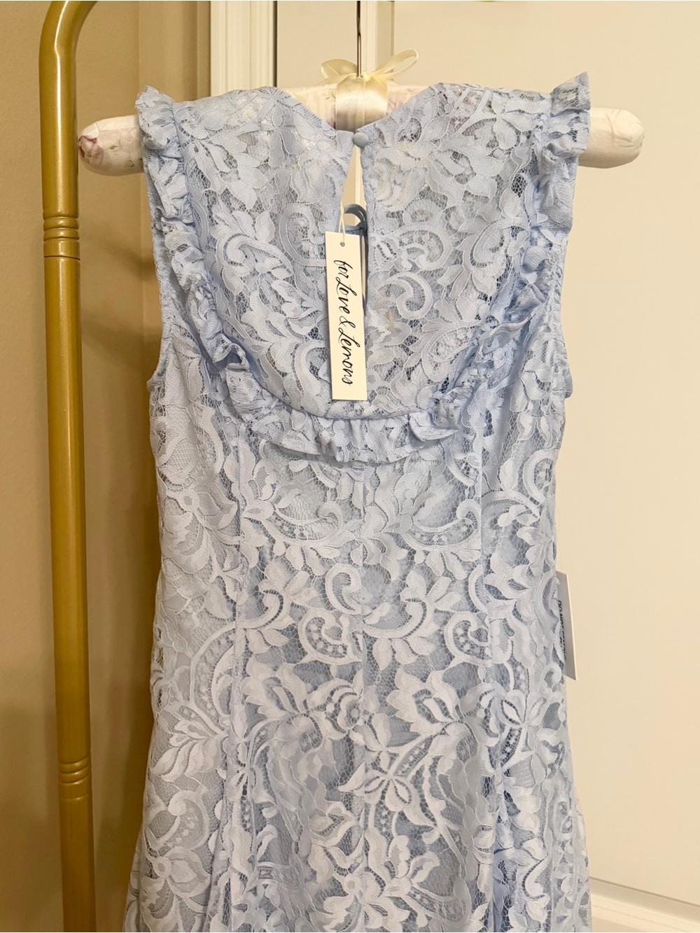 $329 NWT For Love & Lemons Locket Keyhole Mini Dress Powder Blue Lace XS - Picture 8 of 11